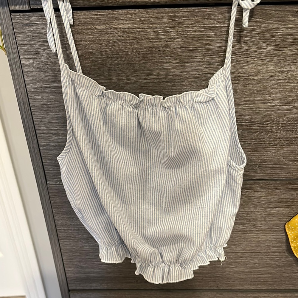 Brandy Melville John Galt Striped Sleeveless Top with Ruffle Trim